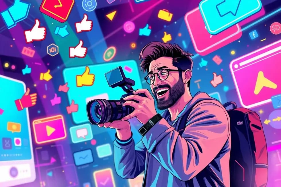 Criador de conteúdo filmando em ambiente digital.